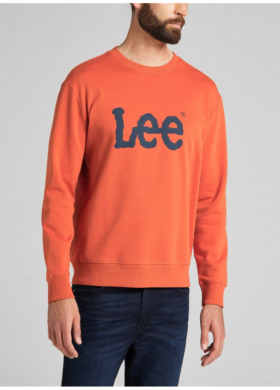 Lee L80XTJBH Crew Neck Bisiklet Yaka Regular Fit Baskılı Turuncu Erkek Sweatshirt_5