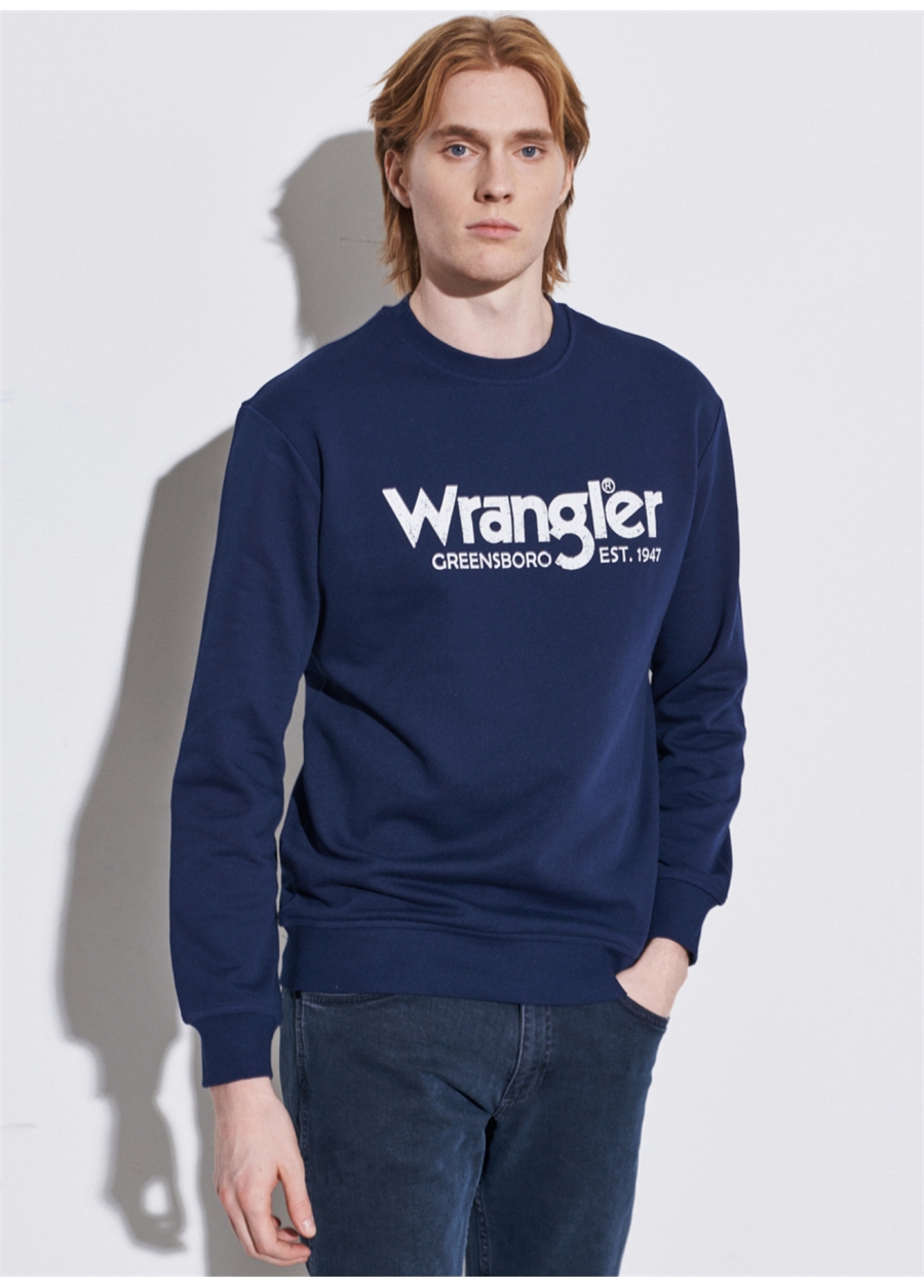 Wrangler W212025410_Crew Neck Bisiklet Yaka Regular Fit Baskılı Lacivert Erkek Sweatshirt_4