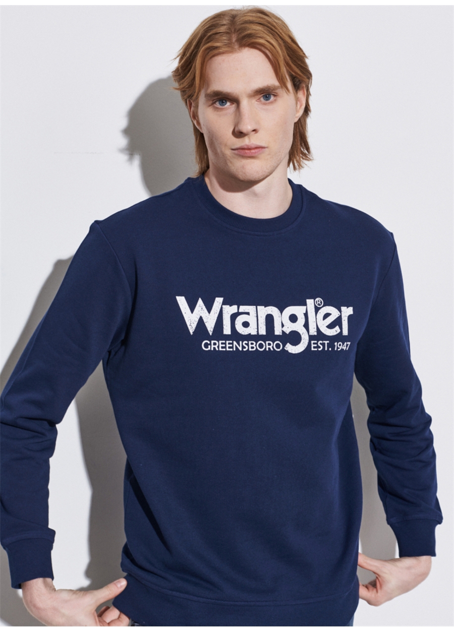 Wrangler W212025410_Crew Neck Bisiklet Yaka Regular Fit Baskılı Lacivert Erkek Sweatshirt_5