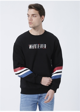 The Crow Whatever Bisiklet Yaka Regular Fit Nakışlı Siyah Unisex Sweatshirt