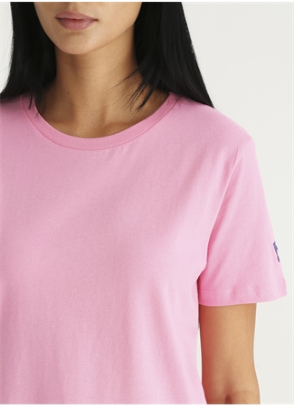 Fabrika Tengiz Bisiklet Yaka Basic Düz Açık Pembe Kadın T-Shirt_3