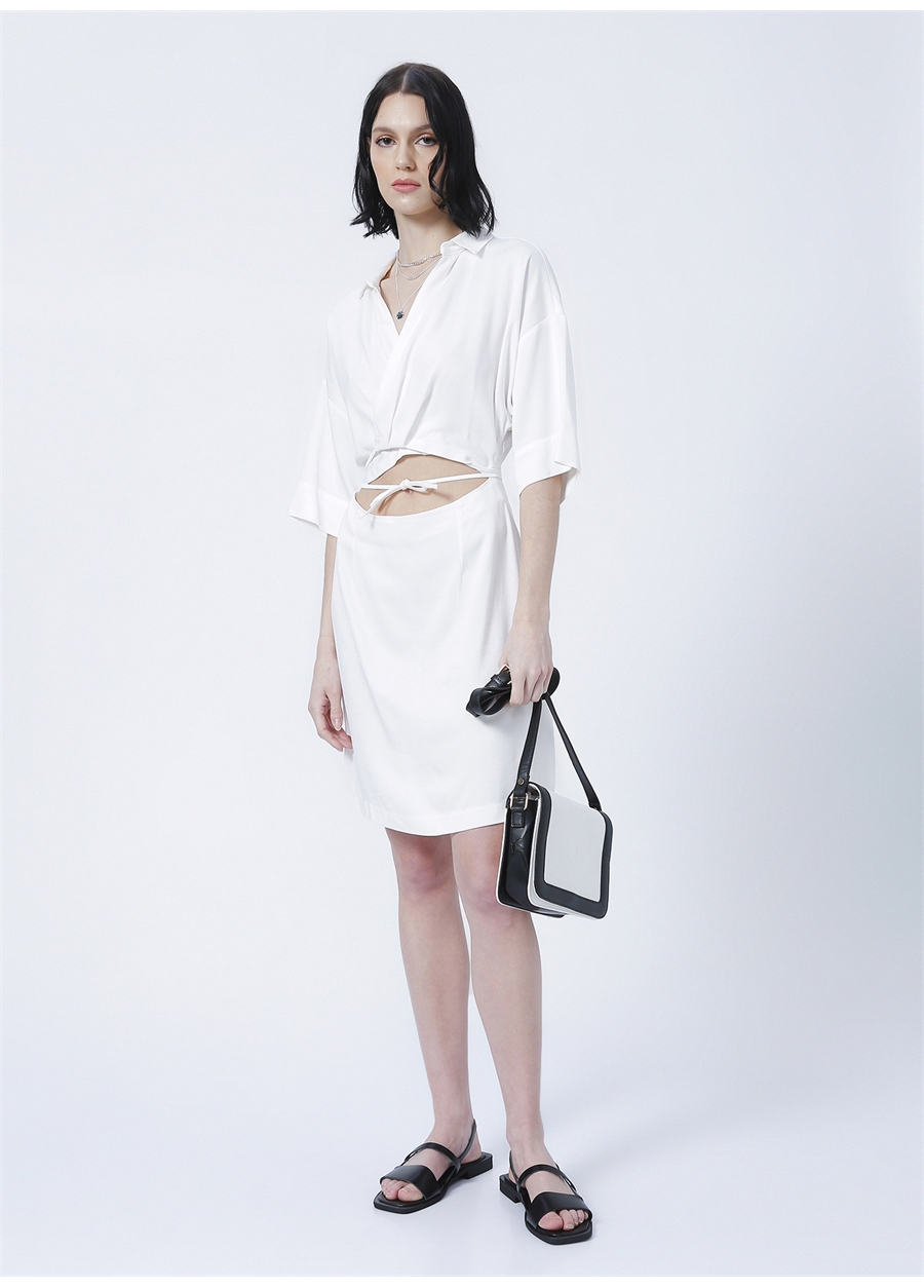 Fabrika Kadın Mini Kruvaze Beyaz Elbise IVES