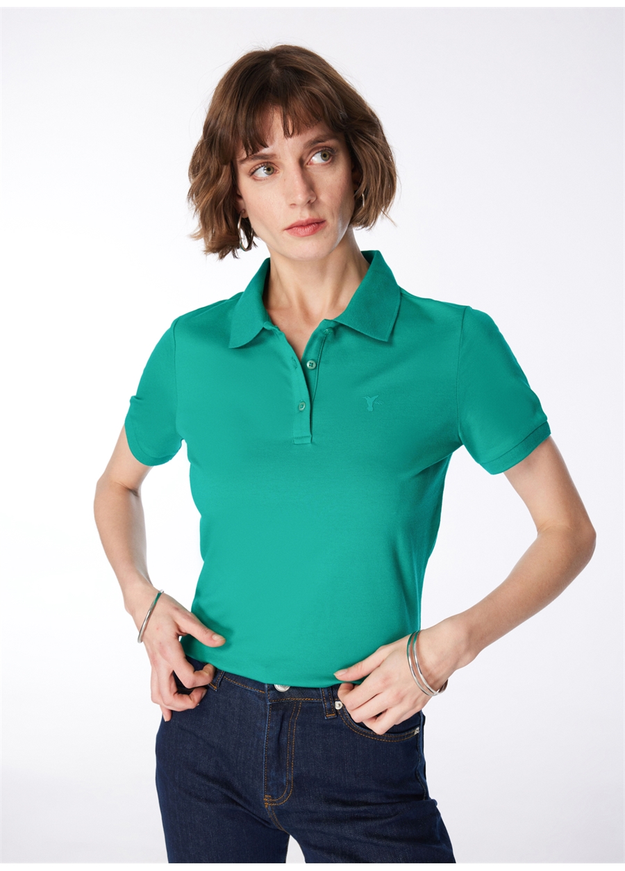 Fabrika Yeşil Kadın Polo Yaka Basic T-Shirt DEEP_1