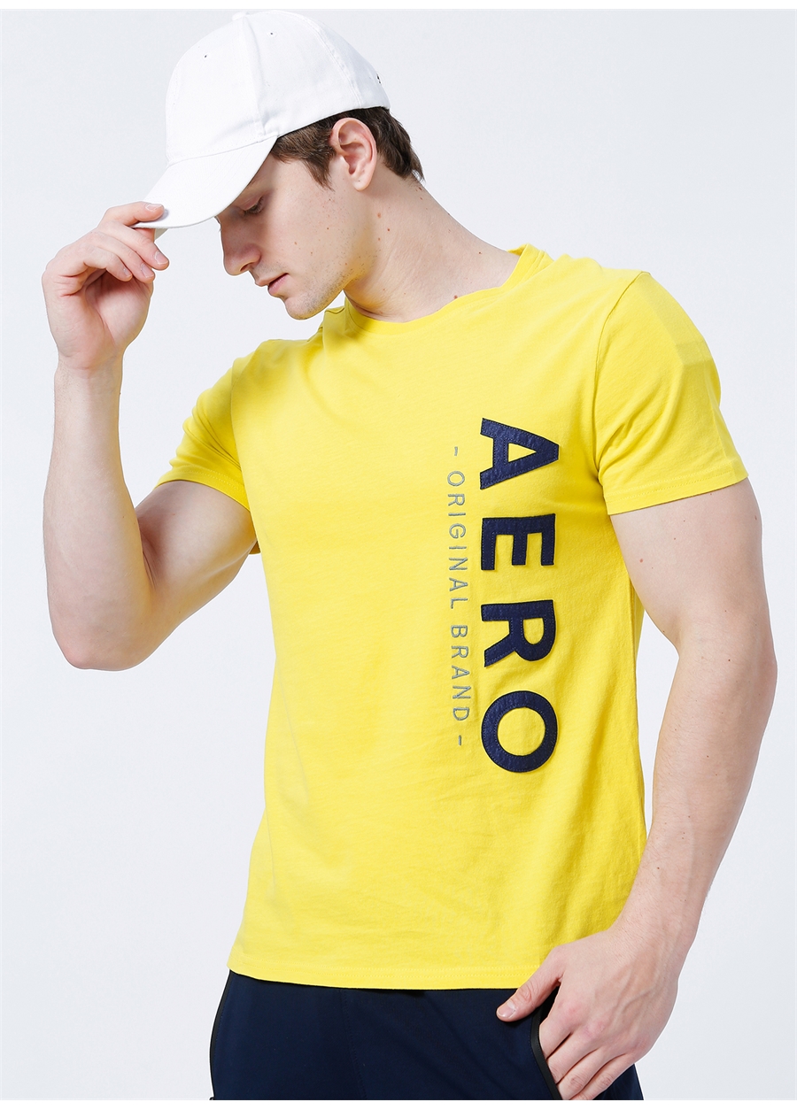 Aeropostale Bisiklet Yaka Standart Kalıp Nakışlı Açık Yeşil Erkek T-Shirt - E-9284