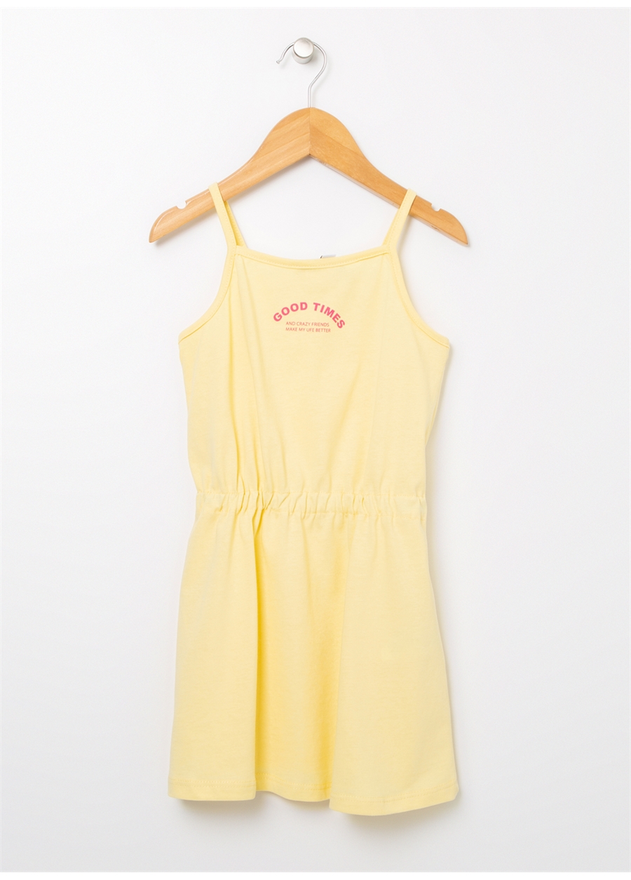 Limon Limon Crazy Gırl Sarı Düz Yaka Geniş Fit Kız Çocuk Elbise Elbise