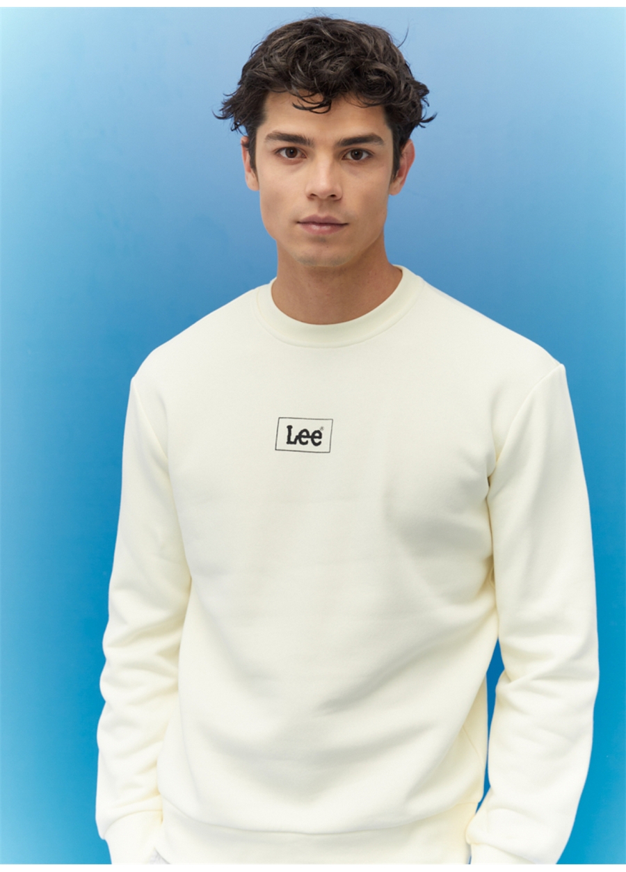 Lee Düz Yaka Regular Fit Düz Koyu Beyaz Erkek Şardonlu Sweatshirt L212299102_L212299_5