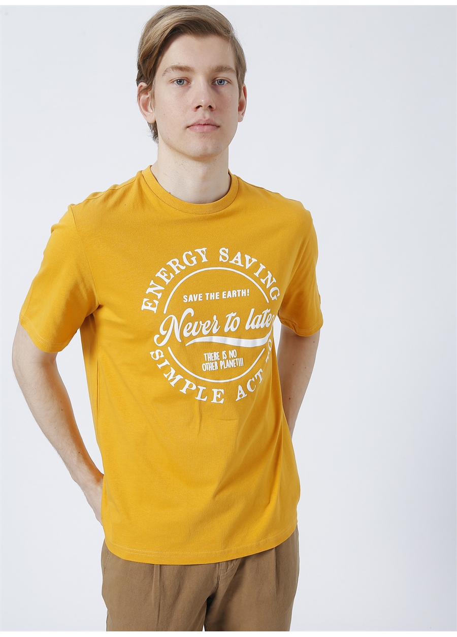 Limon Miro Bisiklet Yaka Geniş Fit Baskılı Koyu Sarı Erkek T-Shirt