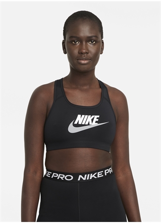 Nike Dm0579-010 W Nk Df Swsh Cb Futura G Yuvarlak Yaka Normal Kalıp Düz Siyah Kadın Sporcu Sütyeni