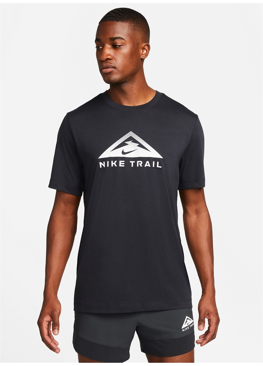 Nike Dm5412-010 U Nk Df Tee Db Trail Bisiklet Yaka Normal Kalıp Düz Siyah Erkek T-Shirt