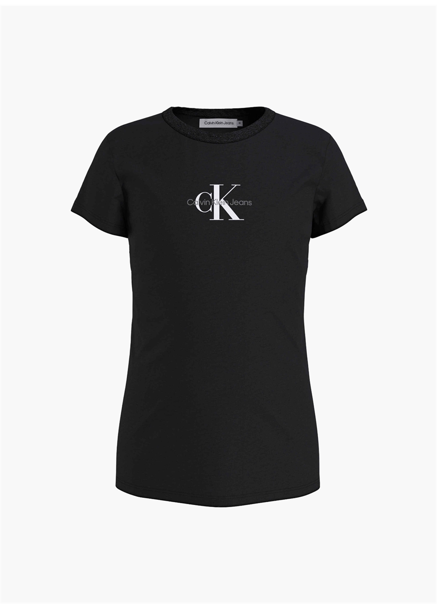 Calvin Klein Ig0ig01470-Micro Monogram Top Bisiklet Yaka Normal Kalıp Düz Siyah Kız Çocuk T-Shirt