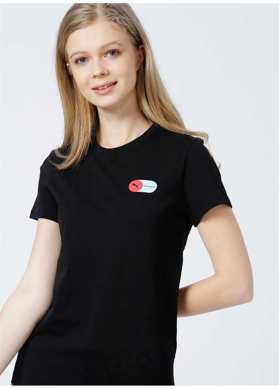Puma 67392801 Womens Graphic Tee O Yaka Normal Kalıp Düz Siyah Kadın T-Shirt