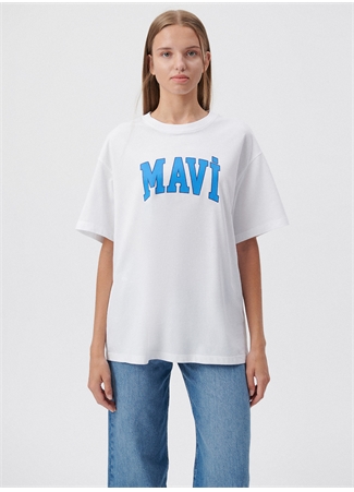 Mavi M1600843-70000 Bisiklet Yaka Normal Kalıp One Size Beyaz Kadın T-Shirt_1