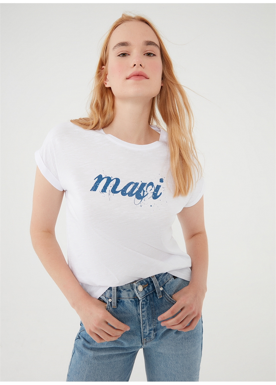 Mavi Bisiklet Yaka Beyaz Kadın T-Shirt M166422-620_1