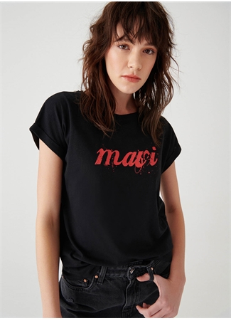 Mavi M166422-900 Bisiklet Yaka Slim Fit Siyah Kadın T-Shirt_1