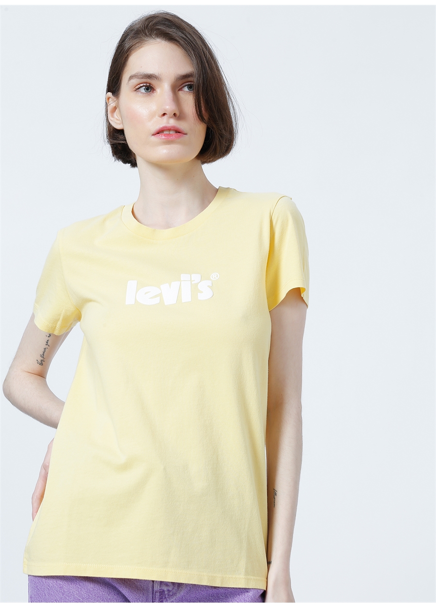 Levis The Perfect Tee Ssnl Poster Logo P Bisiklet Yaka Regular Fit Sarı Kadın T-Shirt