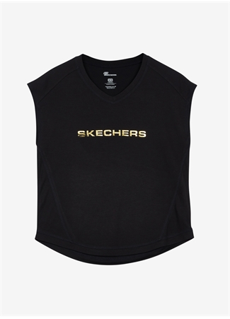 Skechers S211289-001 Graphic Crew Tee Bisiklet Yaka Normal Kalıp Düz Siyah Kadın T-Shirt