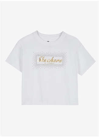 Skechers Bisiklet Yaka Normal Kalıp Düz Kırık Beyaz Kadın T-Shirt - S221460-102 Shiny Logo_0