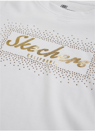 Skechers Bisiklet Yaka Normal Kalıp Düz Kırık Beyaz Kadın T-Shirt - S221460-102 Shiny Logo_2