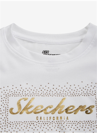 Skechers Bisiklet Yaka Normal Kalıp Düz Kırık Beyaz Kadın T-Shirt - S221460-102 Shiny Logo_4