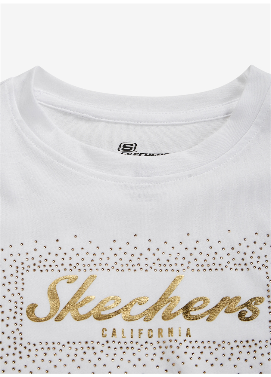 Skechers Bisiklet Yaka Normal Kalıp Düz Kırık Beyaz Kadın T-Shirt - S221460-102 Shiny Logo_4