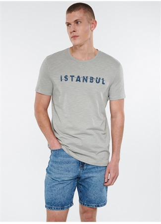 Mavi M066282-31935_Istanbul Bisiklet Yaka Slim Fit Baskılı Açık Gri Erkek T-Shirt