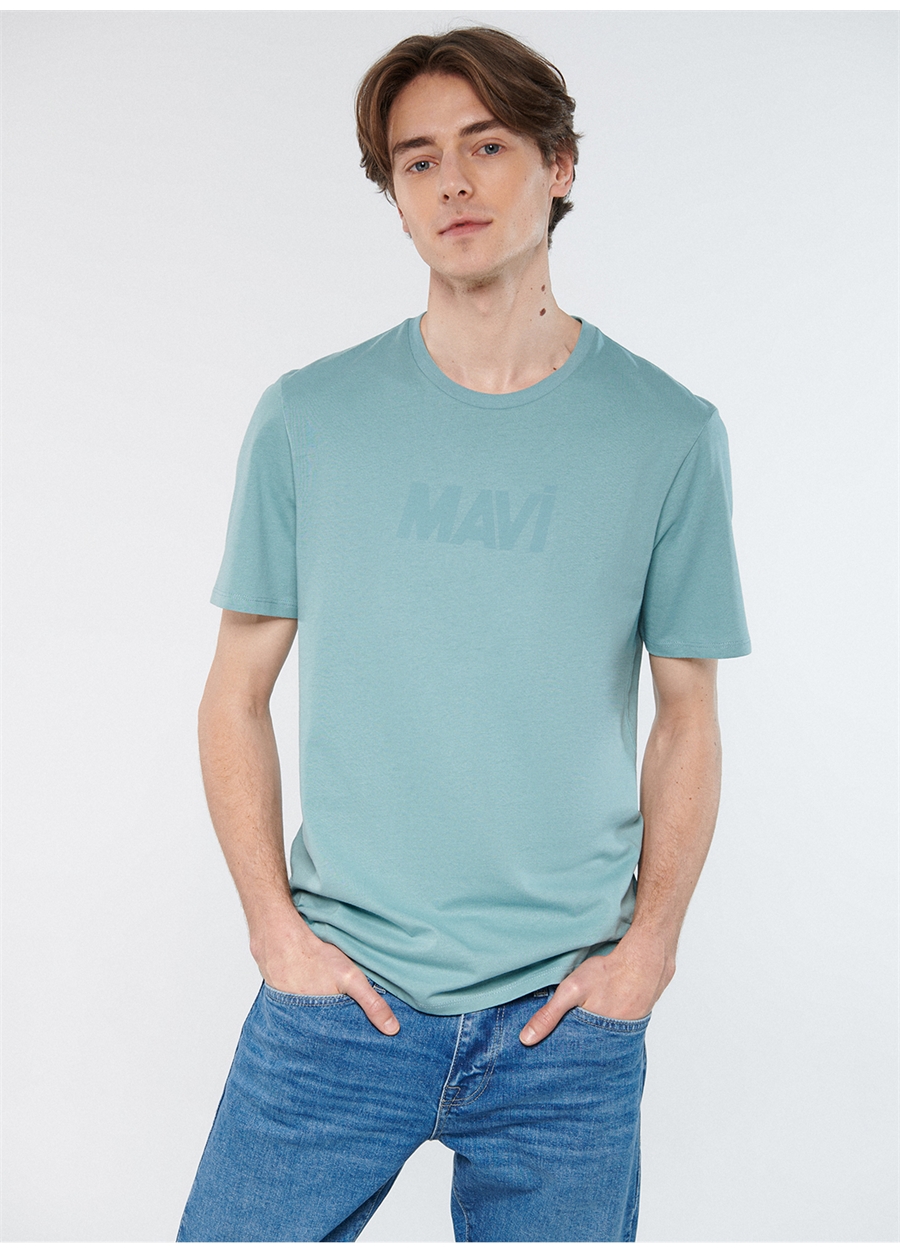 Mavi Bisiklet Yaka Baskılı Koyu Mavi Erkek T-Shirt M066846-70838_MAVİ BASKILI TİŞÖRT_1