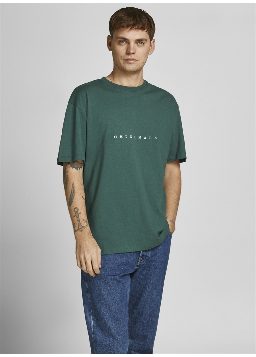 Jack & Jones 12176780_Jorcopenhagen Tee Bisiklet Yaka Relaxed Baskılı Koyu Yeşil Erkek T-Shirt