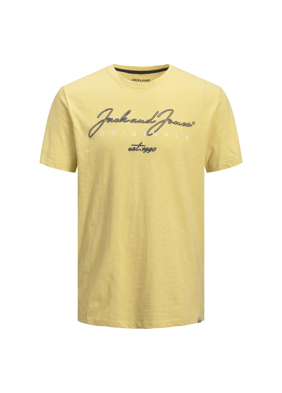Jack & Jones 12205789_Jorbloomsbury Teebisiklet Yaka Standart Kalıp Baskılı Sarı Erkek T-Shirt