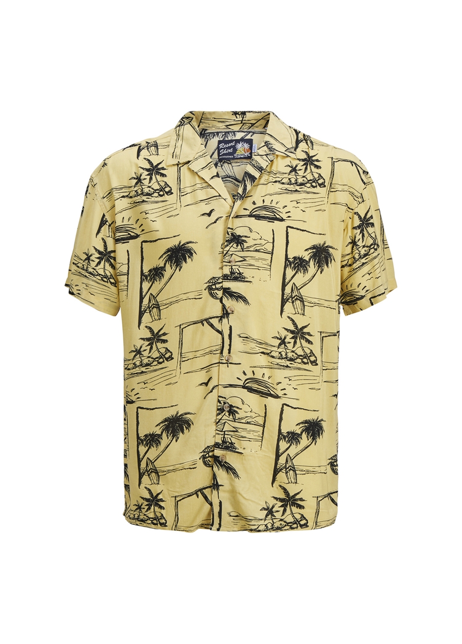 Jack & Jones 12209227_Jormalibu Resort Aop Shirt Relaxed Desenli Sarı Erkek Gömlek