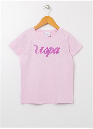 U.S. Polo Assn. RAIN Bisiklet Yaka Normal Kalıp Baskılı Pembe Kız Çocuk T-Shirt_0