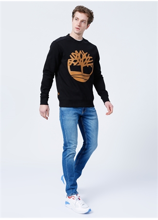 Timberland O Yaka Normal Kalıp Desenli Siyah Erkek Sweatshirt - TB0A2BJ8P561 Core Logo Crew Bb_1