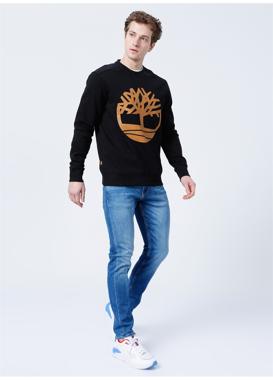 Timberland O Yaka Normal Kalıp Desenli Siyah Erkek Sweatshirt - TB0A2BJ8P561 Core Logo Crew Bb_1