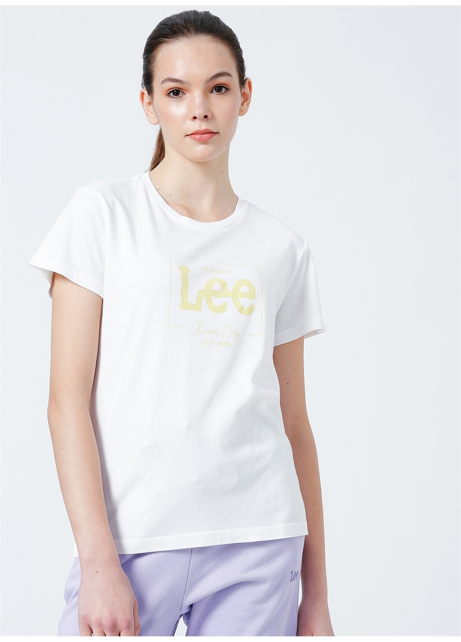 Lee L42LEHMK Bisiklet Yaka Regular Fit Beyaz Kadın T-Shirt_2