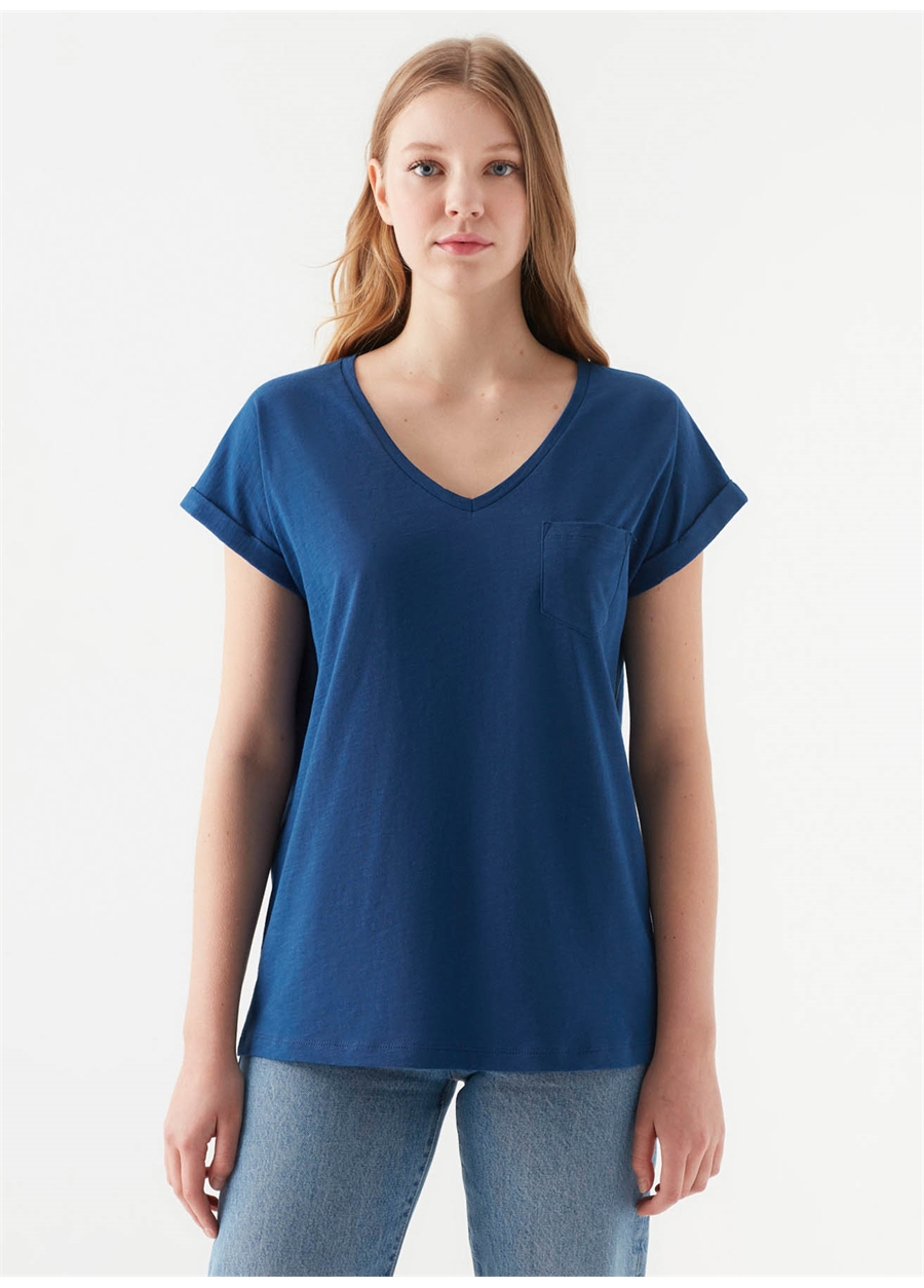 Mavi M1600961-30808 Yuvarlak Yaka Normal Kalıp Koyu Mavi Kadın T-Shirt