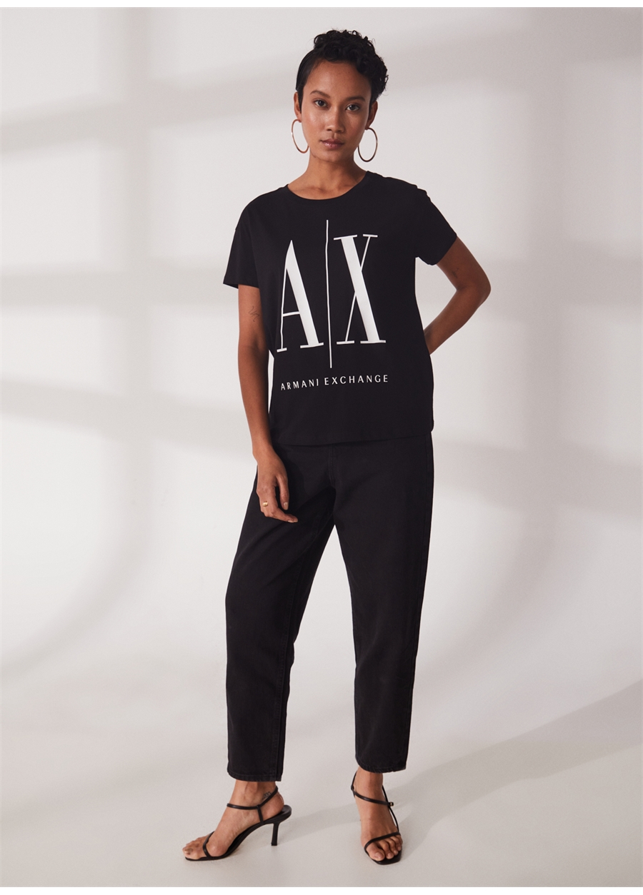 Armani Exchange Bisiklet Yaka Siyah Kadın T-Shirt 8NYTCX-1200_1