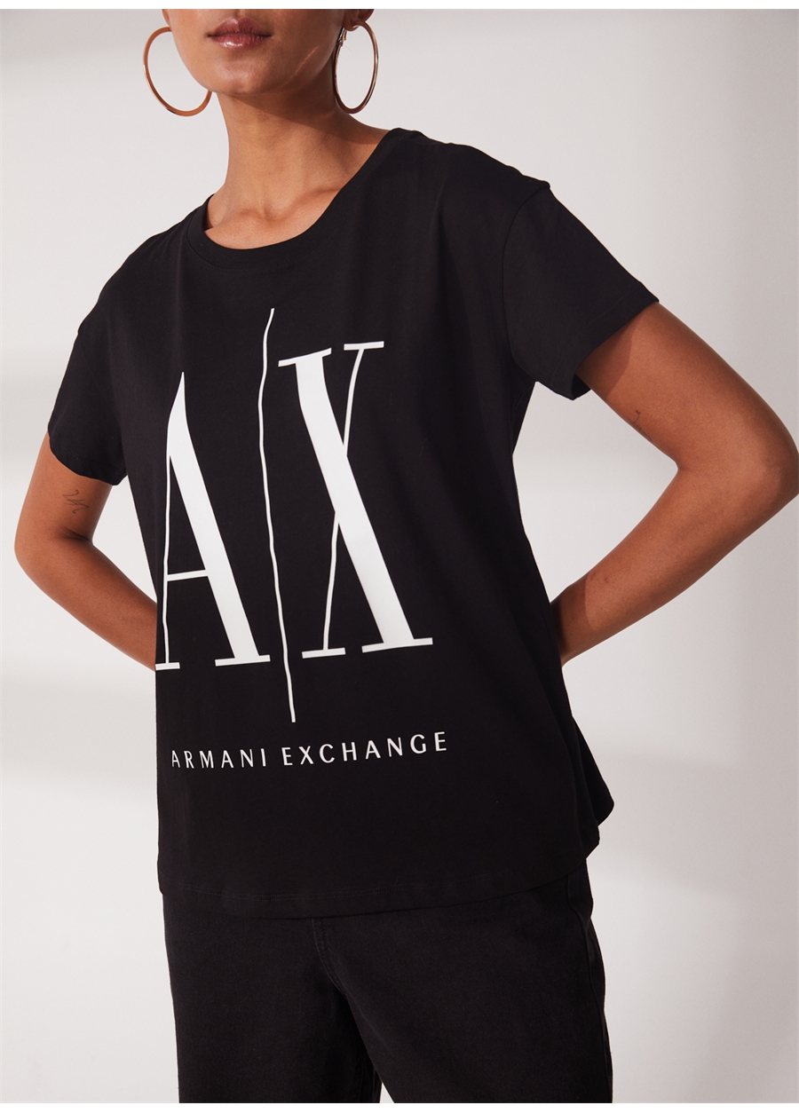 Armani Exchange Bisiklet Yaka Siyah Kadın T-Shirt 8NYTCX-1200_3