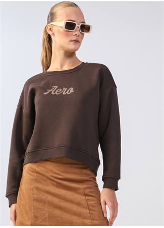 Aeropostale Bisiklet Yaka Comfort Fit Baskılı Kahve Kadın Şardonlu Sweatshirt MOSKOVA_2