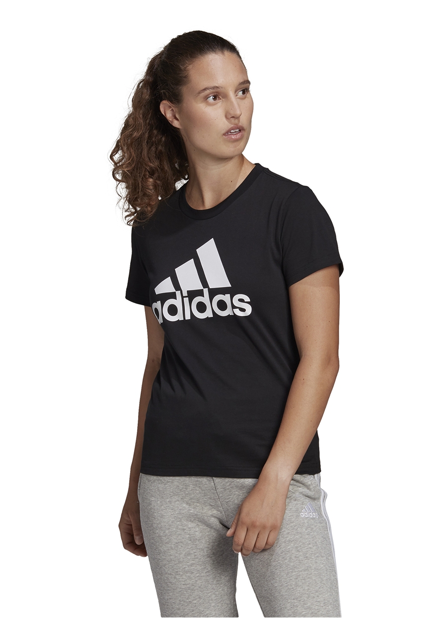 Adidas Bisiklet Yaka Baskılı Siyah - Beyaz Kadın T-Shirt GL0722 W BL T_1