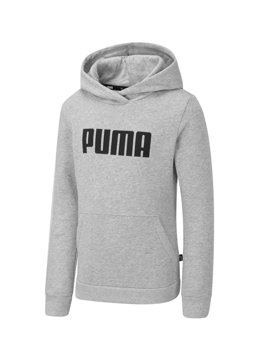 Puma Gri Kız Çocuk Kapüşonlu Uzun Kollu Düz Sweatshirt Girls ESS PUMA Hoody FL