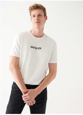 Mavi Bisiklet Yaka Baskılı Kırık Beyaz Erkek T-Shirt M0610785-70057_MAVİ BLACK BASKILI T_1