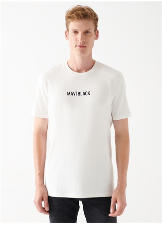 Mavi Bisiklet Yaka Baskılı Kırık Beyaz Erkek T-Shirt M0610785-70057_MAVİ BLACK BASKILI T_2