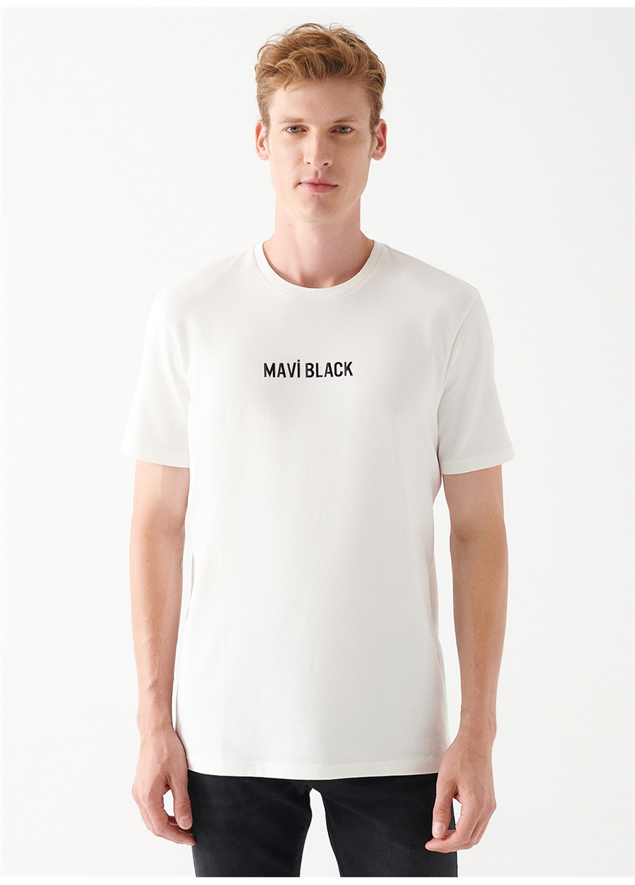 Mavi Bisiklet Yaka Baskılı Kırık Beyaz Erkek T-Shirt M0610785-70057_MAVİ BLACK BASKILI T_2