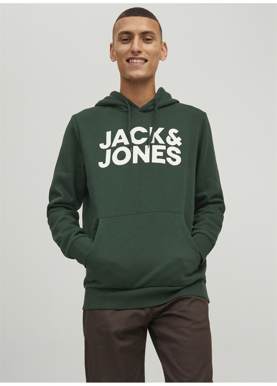 Jack & Jones Kapüşon Yaka Koyu Yeşil Erkek Sweatshırt 12152840_JJECORP LOGO SWEAT HOOD NO_1