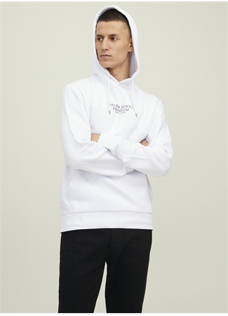 Jack & Jones Kapüşon Yaka Beyaz Erkek Sweatshırt 12216335_JPRBLUARCHIE SWEAT HOOD NO