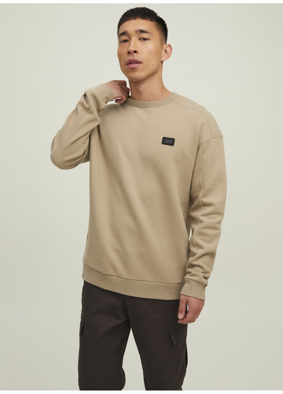 Jack & Jones Bisiklet Yaka Koyu Bej Erkek Sweatshırt 12216345_JCOCLASSIC CREW NECK SWEAT_1