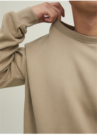 Jack & Jones Bisiklet Yaka Koyu Bej Erkek Sweatshırt 12216345_JCOCLASSIC CREW NECK SWEAT_4