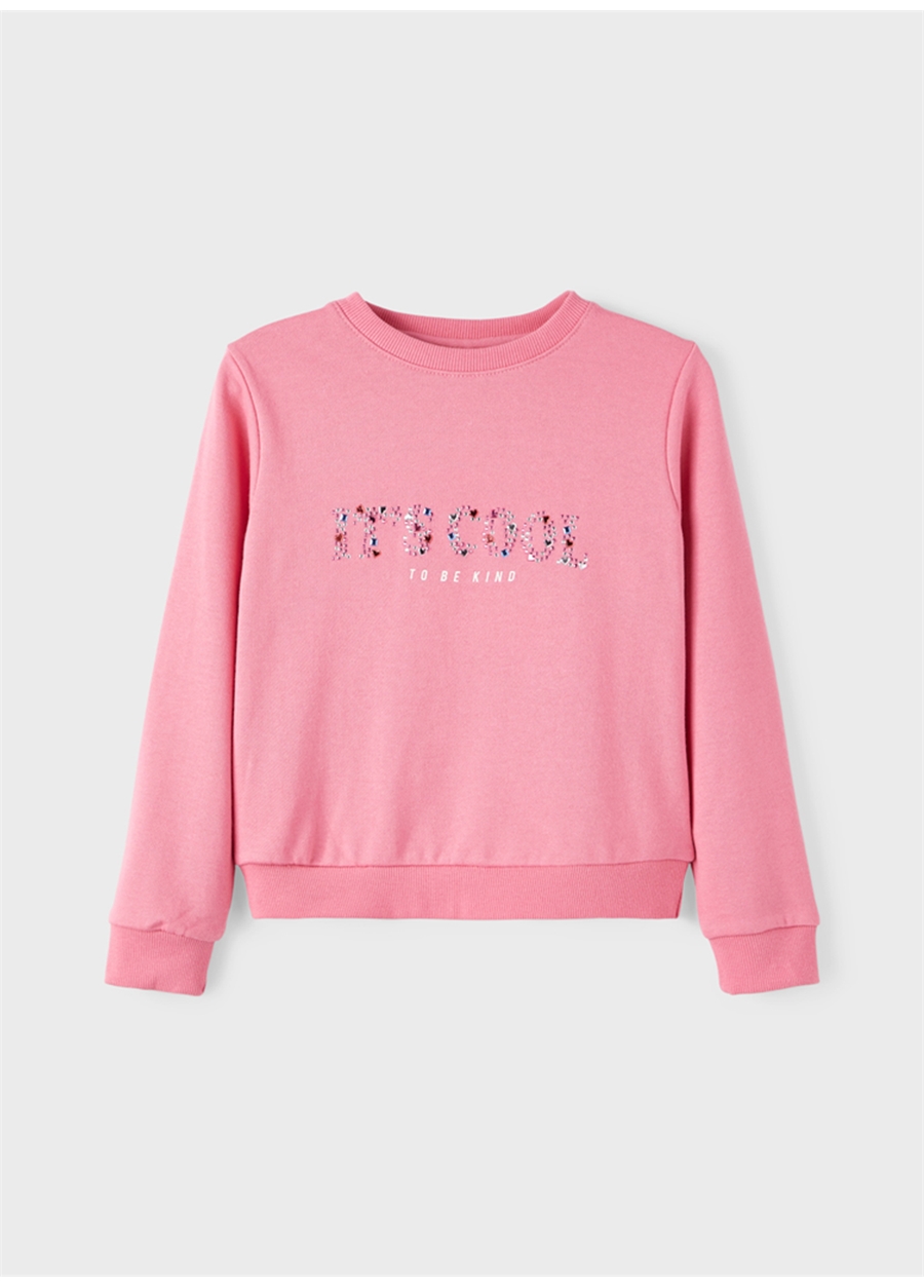 Name İt Pembe Kız Çocuk Bisiklet Yaka Uzun Kollu Baskılı Sweatshirt NKFLEOKA LS SWEAT UNB