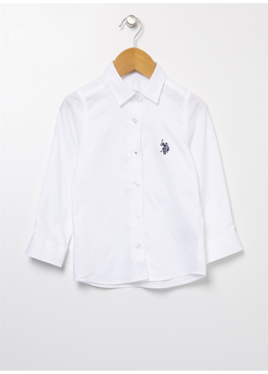 U.S. Polo Assn. Beyaz Kız Çocuk Uzun Kollu Regular Fit Düz Gömlek GIPS022K