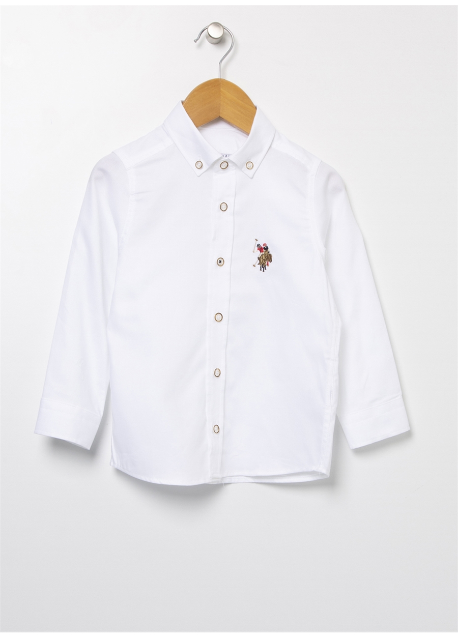 U.S. Polo Assn. Beyaz Erkek Çocuk Uzun Kollu Regular Fit Düz Gömlek CEDCOLORKIDS022K