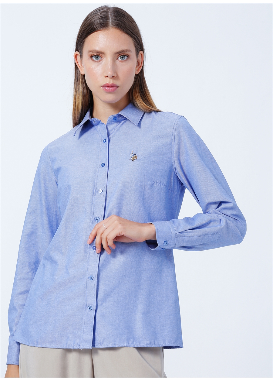 U.S. Polo Assn. Gömlek Yaka Düz Mavi Kadın Gömlek WOXCOLOR022K